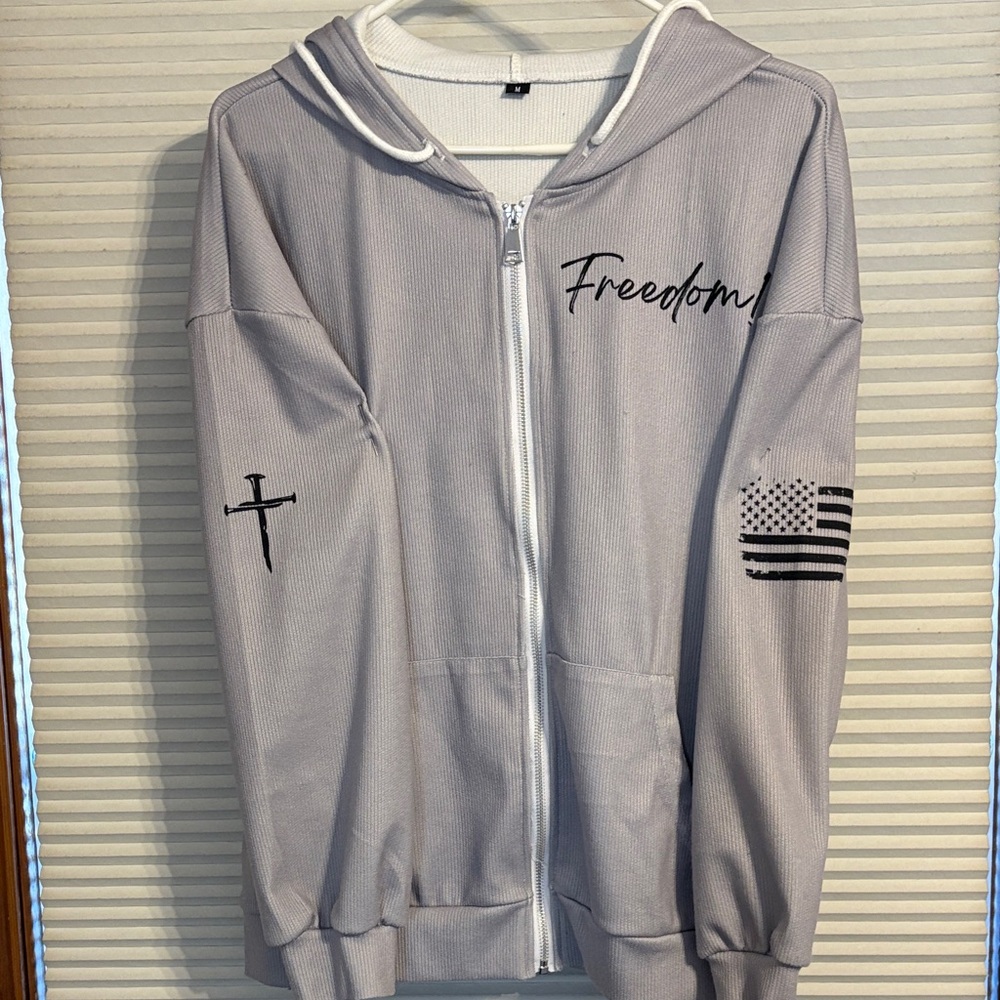 Gray Freedom Zip-Up Hoodie